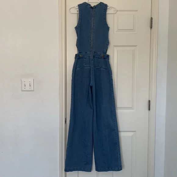 RACHEL ROY DENIM JUMPSUIT CUTOUT OVERALLS WIDE LEG LIGHT WASH - Picture 6 of 16